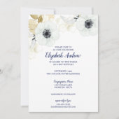 Elegant Navy Blue Floral Bat Mitzvah Einladung (Vorderseite)