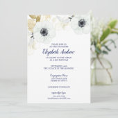 Elegant Navy Blue Floral Bat Mitzvah Einladung (Stehend Vorderseite)