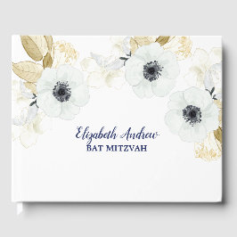 Elegant Navy Blue Floral Bat Mitzvah Gästebuch
