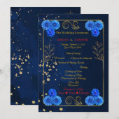 Elegant Navy Blue Floral Ceremony Program Template Programm (Vorne/Hinten)