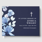 Elegant Navy Blue Floral Christliche Beerdigung Gästebuch (Vorderseite)