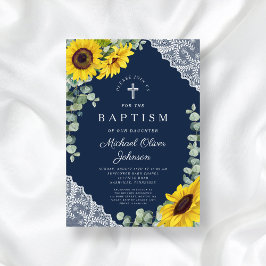 Elegant Navy Blue Floral Cross Boy Taufe Einladung