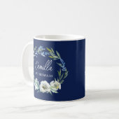 Elegant Navy Blue Floral Custom Bridesmaid Geschen Kaffeetasse (Vorderseite Links)