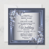 Elegant Navy Blue Floral Framed Silver Wedding Einladung (Vorderseite)