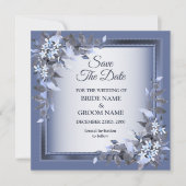 Elegant Navy Blue Floral Framed Silver Wedding Save The Date (Vorderseite)