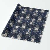 Elegant Navy Blue Floral Geschenkpapier (Ungerollt)