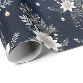Elegant Navy Blue Floral Geschenkpapier (Rolleneckpunkt)