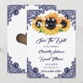 Elegant Navy Blue Floral Lace Sunflower Wedding Save The Date (Vorne/Hinten)