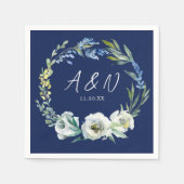 Elegant Navy Blue Floral Monogram Winter Wedding Serviette (Vorderseite)