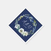 Elegant Navy Blue Floral Monogram Winter Wedding Serviette (Ecke)