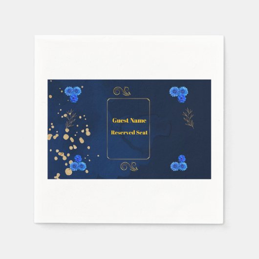 Elegant Navy Blue Floral Name Card Template Serviette (Vorderseite)