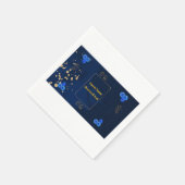 Elegant Navy Blue Floral Name Card Template Serviette (Ecke)