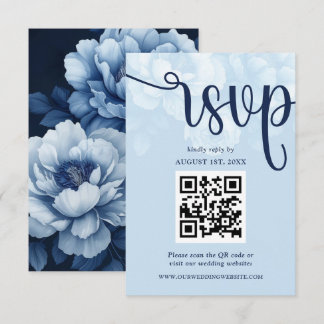 Elegant Navy Blue Floral Peony RSVP Karte