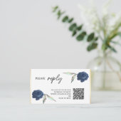 Elegant Navy Blue Floral Rose Wedding RSVP Begleitkarte (Stehend Vorderseite)