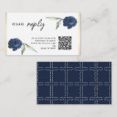 Elegant Navy Blue Floral Rose Wedding RSVP Begleitkarte (Vorne/Hinten)