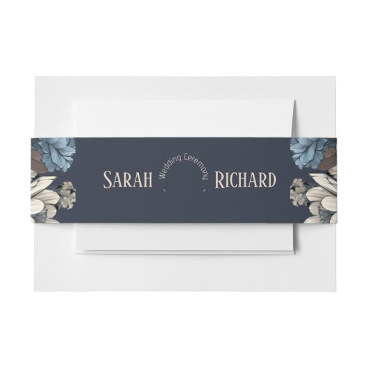 Elegant Navy Blue Floral Rustic Wildflower Wedding Einladungsbanderole (Vorderseite Beispiel)