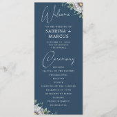 Elegant Navy Blue Floral Script Hochzeitsfeier Programm (Vorderseite)