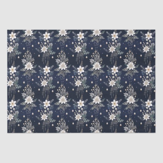 Elegant Navy Blue Floral Seidenpapier (Vorderseite)