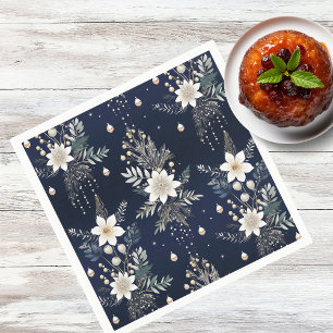 Elegant Navy Blue Floral Serviette