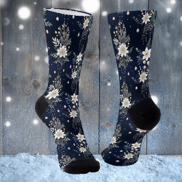 Elegant Navy Blue Floral Socken