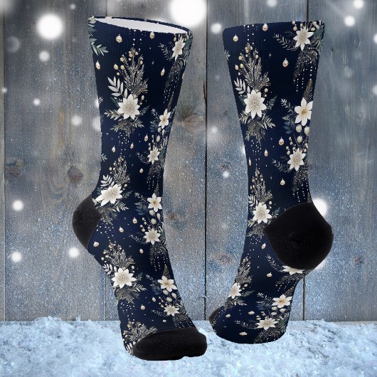 Elegant Navy Blue Floral Socken