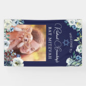 Elegant Navy Blue Floral Star von David Bat Mitzva Banner (Horizontal)
