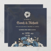Elegant Navy Blue Floral Wedding Einladung (Vorne/Hinten)