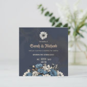 Elegant Navy Blue Floral Wedding Einladung (Stehend Vorderseite)