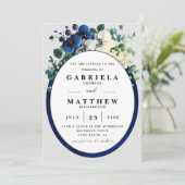 Elegant Navy Blue Floral Wedding Invitation | Edit Einladung (Stehend Vorderseite)