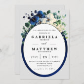 Elegant Navy Blue Floral Wedding Invitation | Edit Einladung (Vorne/Hinten)