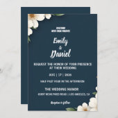 Elegant Navy Blue Floral Wedding Invitation Einladung (Vorne/Hinten)