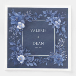 Elegant Navy Blue Floral Wedding Napkins Serviette