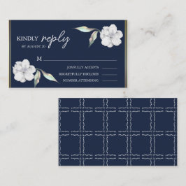 Elegant Navy Blue Floral Wedding RSVP Begleitkarte