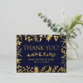 Elegant Navy Blue Floral Wedding Vielen Dank Folie Einladungspostkarte (Stehend vorne)