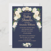 Elegant Navy Blue Floral Wreath Baby Shower Einladung (Vorderseite)