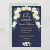 Elegant Navy Blue Floral Wreath Baby Shower