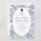 Elegant Navy Blue Flowers Bridgerton Wedding Einladung (Vorderseite)