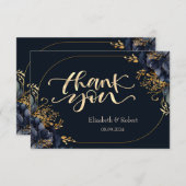 Elegant Navy Blue Flowers Dankeskarte (Vorne/Hinten)