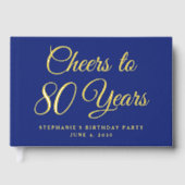 Elegant Navy Blue Foil jubelt bis 80 Jahre Gästebuch (Vorderseite)