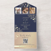 Elegant Navy Blue Foto QR Code Hochzeit All In One Einladung (Innen Boden)