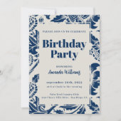Elegant Navy Blue Geburtstagsparty Einladung (Vorderseite)