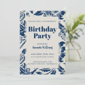 Elegant Navy Blue Geburtstagsparty Einladung (Stehend Vorderseite)