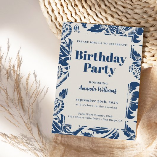 Elegant Navy Blue Geburtstagsparty Einladung