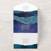 Elegant Navy Blue Geode Agate Wedding Real Foil All-in-One-Einladung (Außenseite)