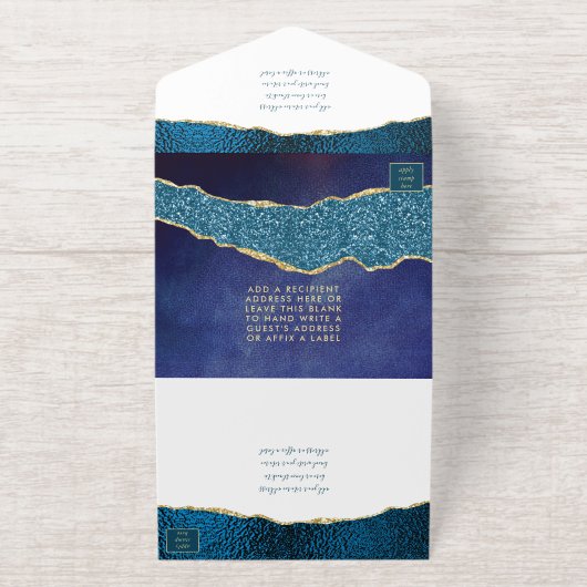 Elegant Navy Blue Geode Agate Wedding Real Foil All-in-One-Einladung (Außenseite)