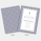 Elegant Navy Blue Gingham Boy Baptism Einladung