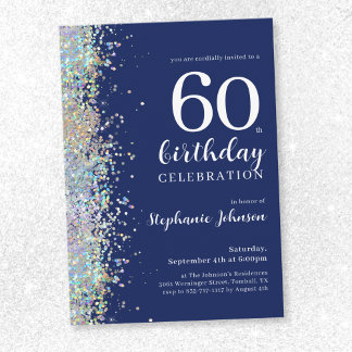 Elegant Navy Blue Glitzer 60. Geburtstag Einladung
