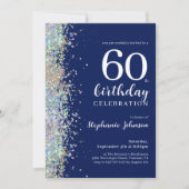 Elegant Navy Blue Glitzer 60. Geburtstag Einladung (Vorderseite)