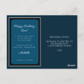 Elegant Navy Blue "Glücklicher Geburtstag, Papa" Postkarte (Rückseite)