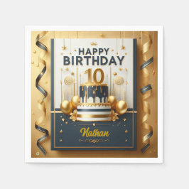 Elegant Navy Blue & Gold 10. Geburtstagsfeier Serviette